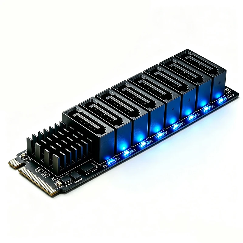 NEW M.2 NVMe M-Key PCIe 3.0 X2 to 8 Port SATA3.0 6Gbps Expansion Card YLB3118 Controller No Driver Free SATA III Adapter for NAS
