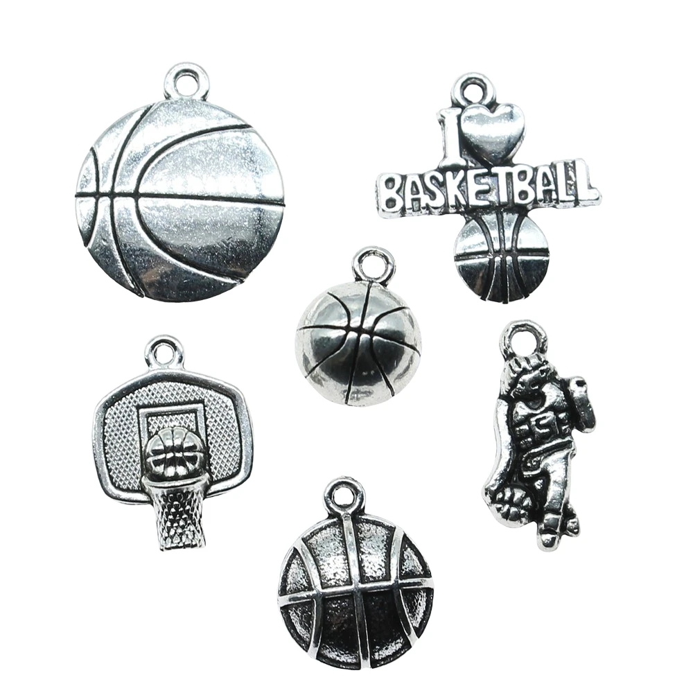 10pcs Basketball Charms Antique Silver Color Basketball Pendant Charms Basketball Charms For Jewelry Making DIY Craft