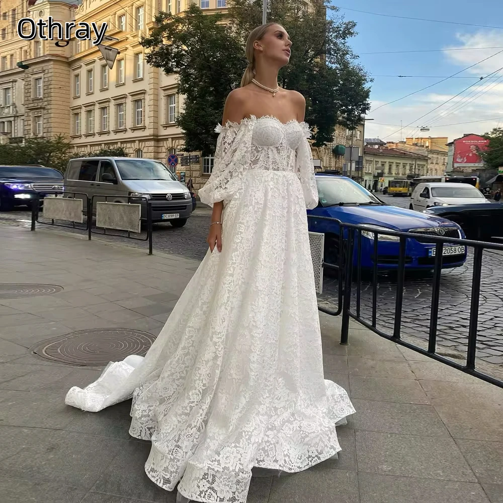 Othray Full Lace A-line Wedding Dress Formal Occasion Bridal Gowns Corset Back Off Shoulder Princess Wedding Dresses