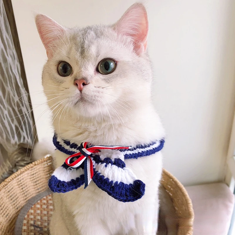 Sailor Fake Collar Hand Knitted Pet Accessories Cat Bow Tie Collar Cat Collar Cape