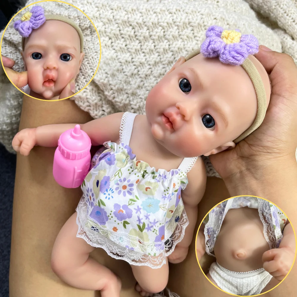 

Mini 13 Inch Reborn Baby Doll Tina Full Solid Silicone Washable Body Girl Adorable Silicone Doll Birthday Christmas Gift