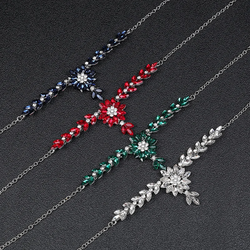 Exquisite Rhinestone Flower necklace and earrings Sets For Women Multicolor Wedding Party Jewelry Accessories
