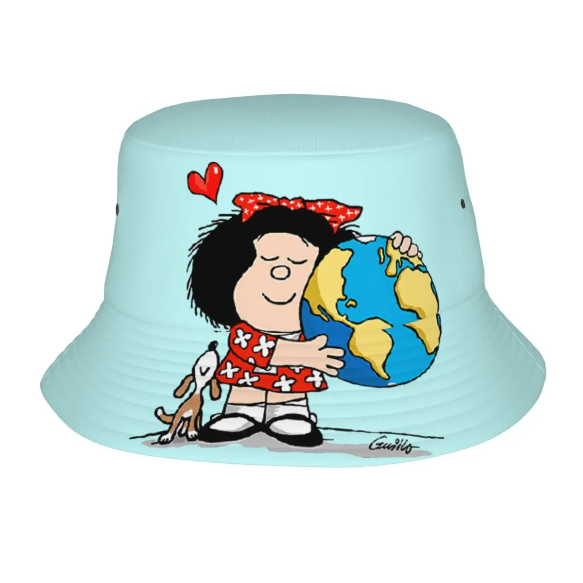 Custom Mafalda World And Her Puppy Beach Bucket Hat Women Men Unisex Quino Comic Cartoon Summer Fisherman Cap