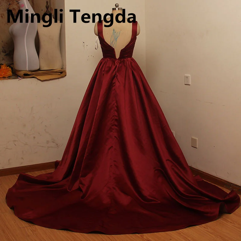 Mingli Tengda Dark/Red Champagne Double Shoulder Scoop Neck Bridal Wedding Dress Fluffy Elegant Women's Wedding Dresses Bride