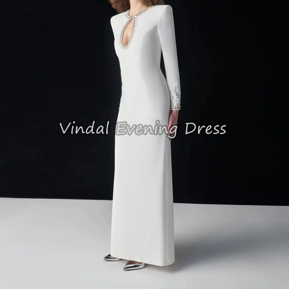 

Креп Vindal, прямые, с круглым вырезом, бисером, длиной до пола, с разрезом, простые вечерние платья в Саудовской Аравии для женщин, 2025 год, с длинными рукавами