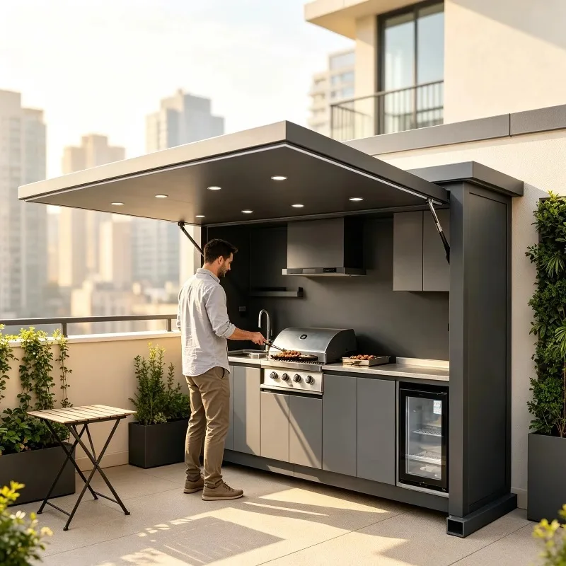 304 Stainless Steel Outdoor Kitchen Cabin Outdoor BBQ Mini Kitchen Set BBQ Grill Black Outdoor Kitchen Cabinet