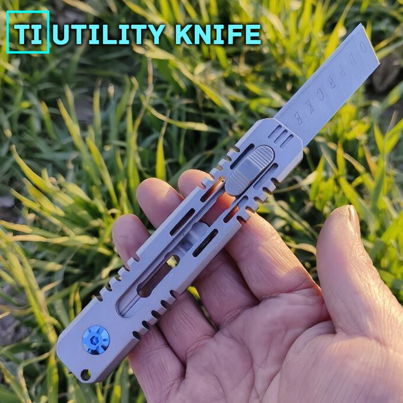 

TC21 Titanium Utility Knife With Back Clamp Multi-function Paper Cutter Broken Window Escape Knife Outdoor Camping Hunting Tool