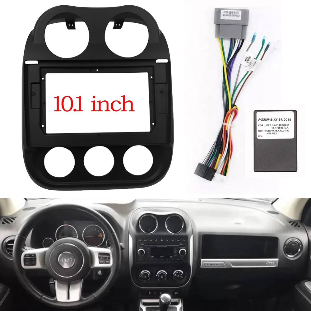 RSNAVI Radio Frame and Cable Harness for Jeep Compass Jeep Patriot 2010-2016 Panel CD DVD Player Audio Frame Dashboard Mount Kit