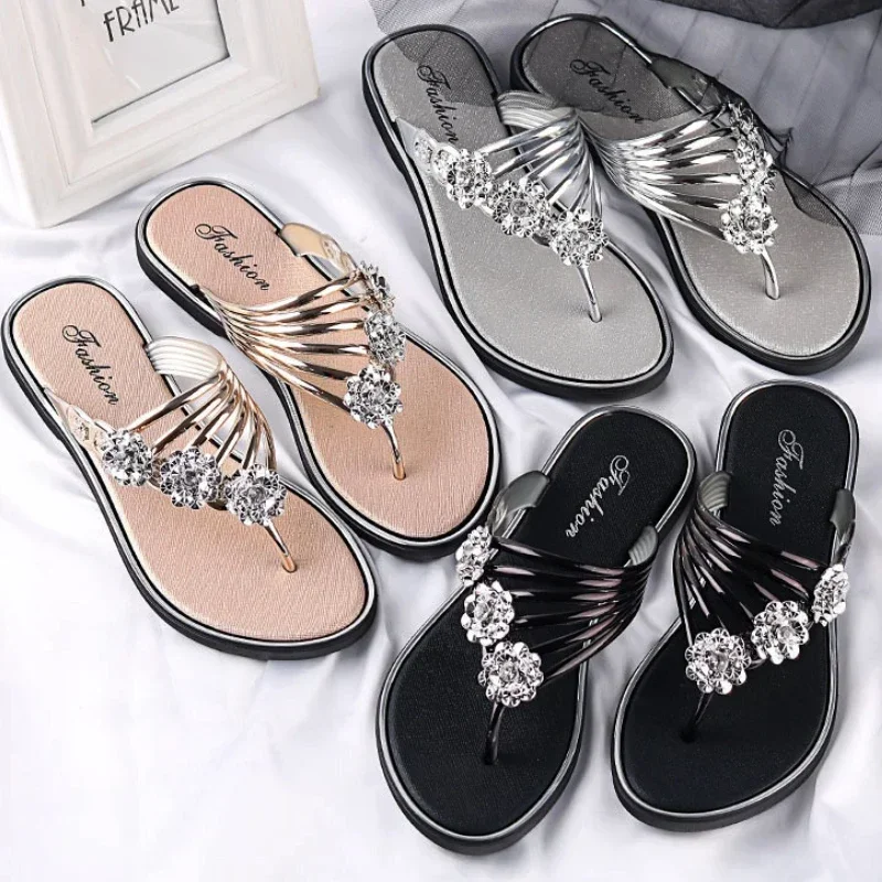 Women's Floral Flip Flops Summer Korean Style Flat Shoes Casual Lightweight Slippers Plus Size Beach Sandals Pantuflas De Mujer