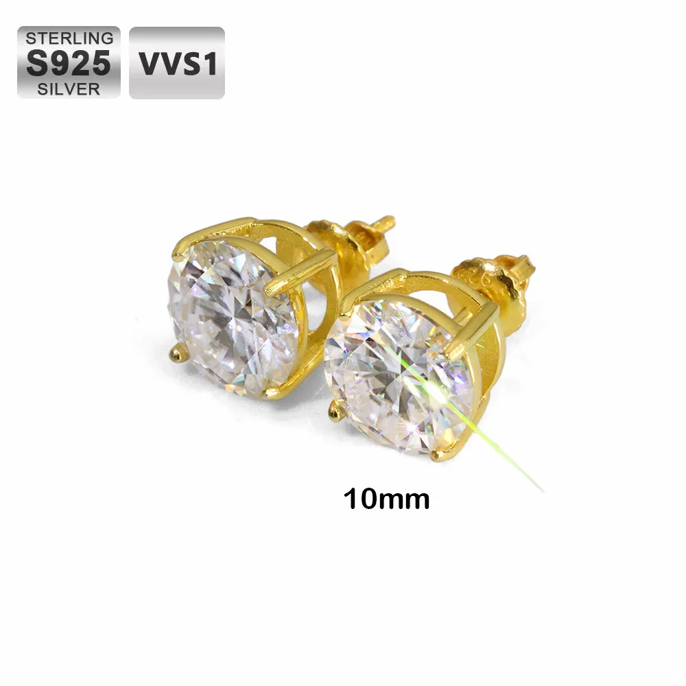 

ICEBLING 10mm 4CT Mossanite Stud Earrings 925 Sterling Silver Threaded Silver Needle Big Round VVS Diamond Earring Drop Shipping