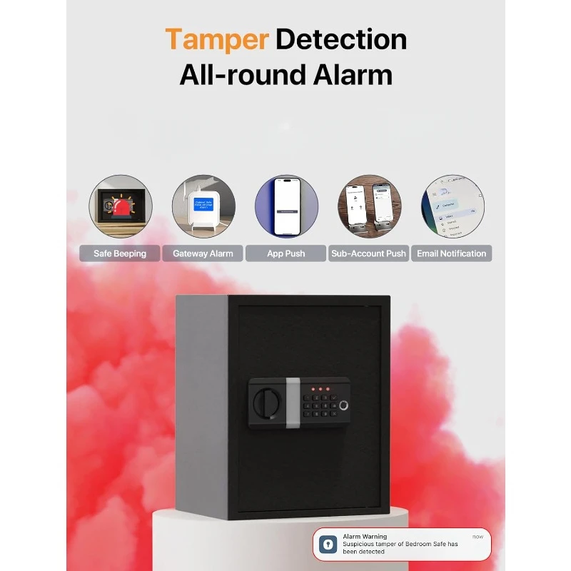 Smart Home Safe | WiFi Safe Box App Lock/Alarm | Voice Command, Kidnap Alarm, Tamper Detect, Frozen Mode, Sub Account