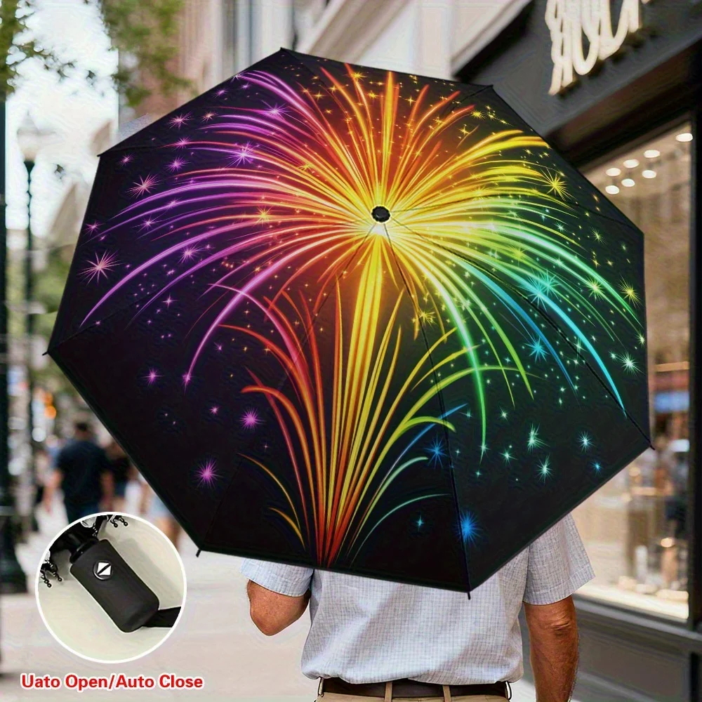 

1 шт. Автоматический складной зонт с красочным дизайном «Взрыв цветов» | Прочная, утолщенная усиленная рама, идеально подходит для коротких поездок, размер S