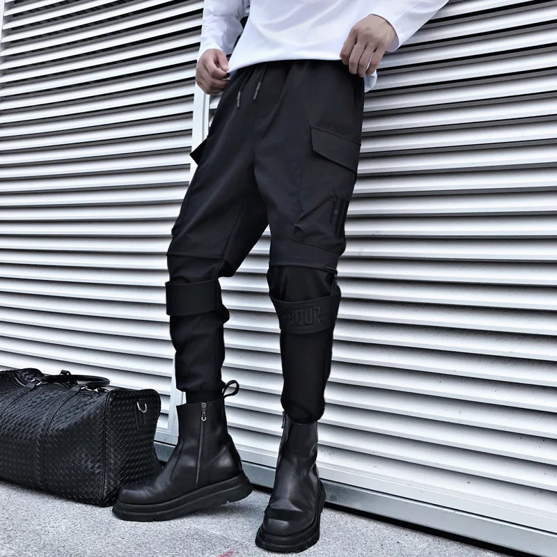 Fashion Men's Joggers Biker Pants Black Slim Fit Stretch Cargo Trousers Letter Embroidery Hip Hop Clothing Streetwear Bottoms