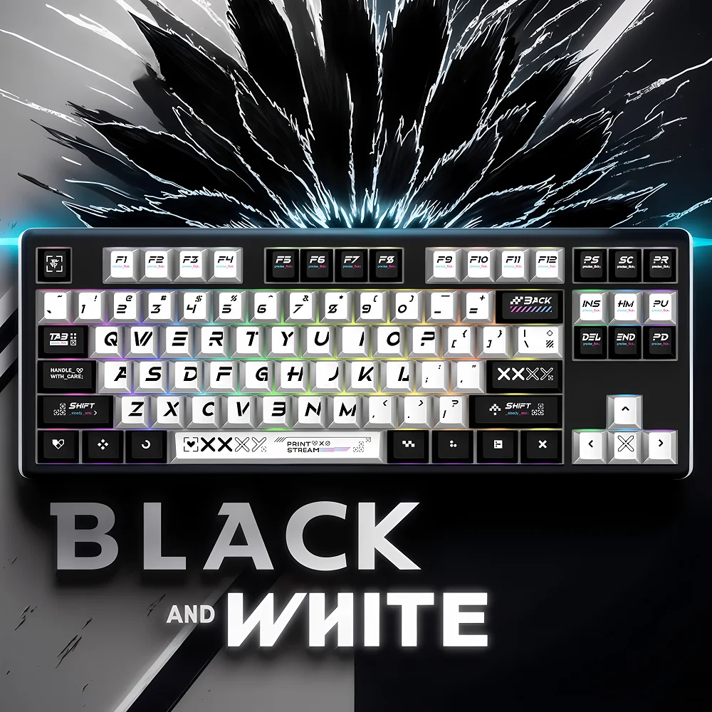 

Printed Set of Keycaps Black and White Mixed Colors PBT Cherry Keycap Set 74/135 Keys Suitable for Mechanical Keyboard 68/84/104
