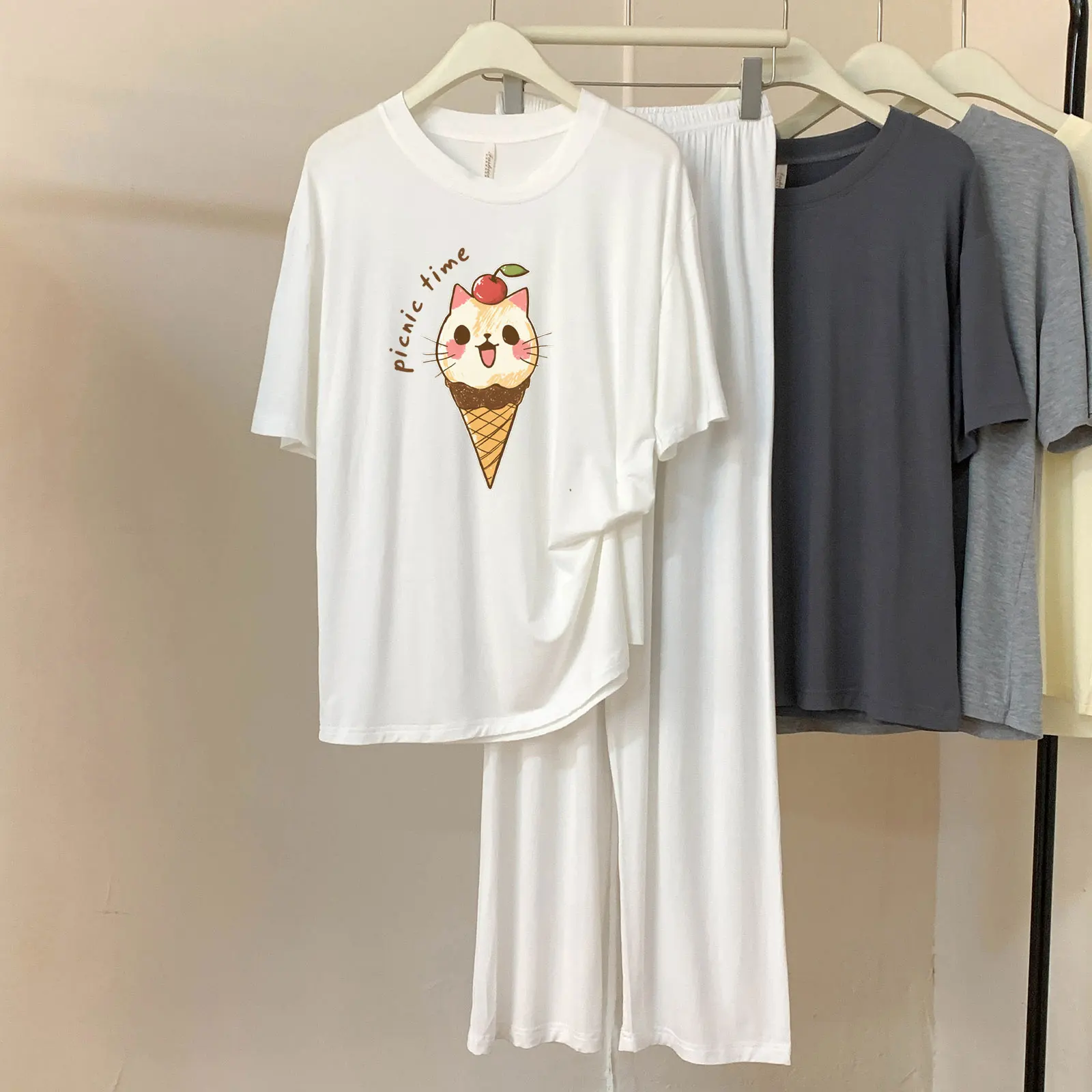 

Dc105 # Strawberry Rabbit Cartoon Print Two-Piece Short-Length Modal Cotton Short-Sleeved Trousers Women's Pajamas Set Spring