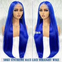 SOKU 13x6 Lace Frontal Synthetic Wig 32 Inch Long Straight Fluffy Layered Wig for Black Women Pre Plucked with Baby Hair