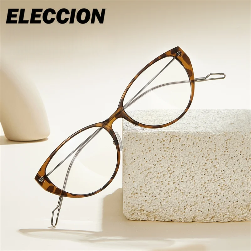 ELECCION Gafas European American Fashion Cat Eye Glasses Frame Girl Ultra Light Titanium Optical Prescription Eyeglass Women