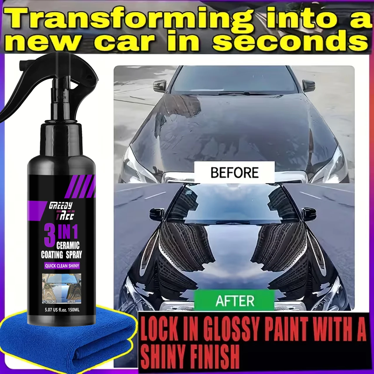 

3 в 1 спрей для быстрого автомобильного покрытия с высокой защитой, многофункциональный агент для обновления покрытия, спрей для керамического автомобильного покрытия, пластик