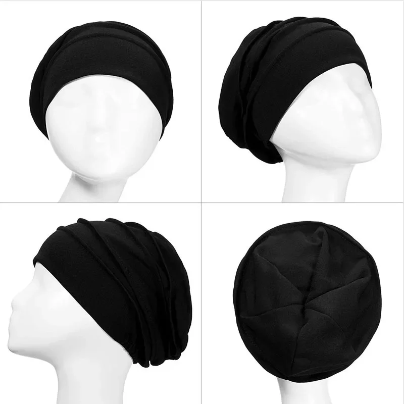 Breathable Elastic Women\'s Turban Hat Soft Ruffle Head Wrap Cap Lady Cancer Chemo Cap Muslim Headscarf Hat