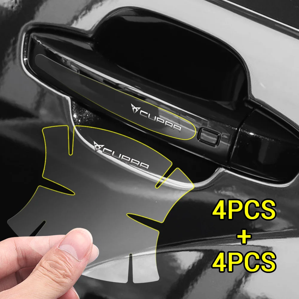 8PCS Transparent Car Door Handle Anti Scratches Protector Film Stickers For Seat Cupra FR Racing Ibiza Leon Ateca Exeo Tarraco