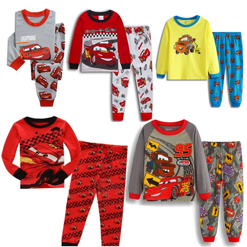 2024 Disney Cars Children\'s Pajamas Set Toy Story New Children\'s  Autumn Clothing Boys Cotton Cartoon Long Sleeve  Boys Clothes