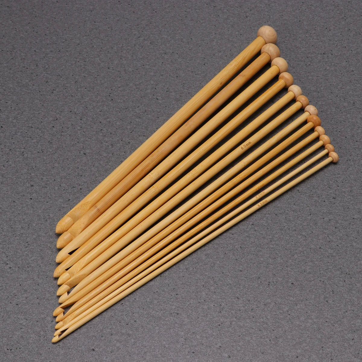 

12Pcs Knitting Crochet Needle Set Bamboo Smooth Bead Head Hand Knitting Tool for Sweaters Scarves Carpets Handcraft Rod