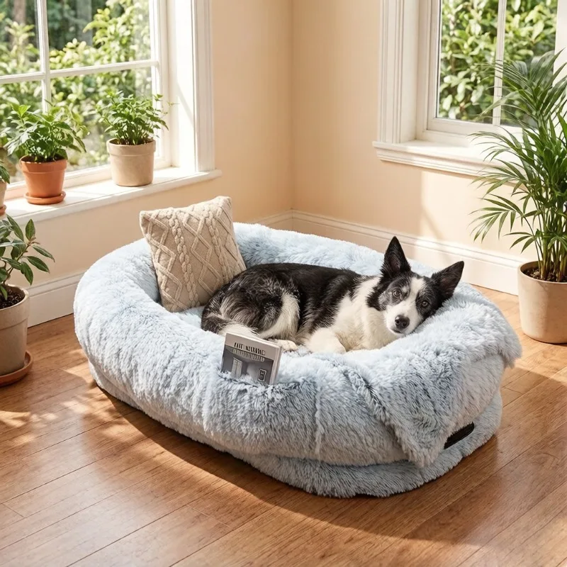 

Dog House, Long-Haired Plush Round Pet Bed for Dogs, Dog Sofa, Winter Warm Sponge Pet Mat, Pet Supplies