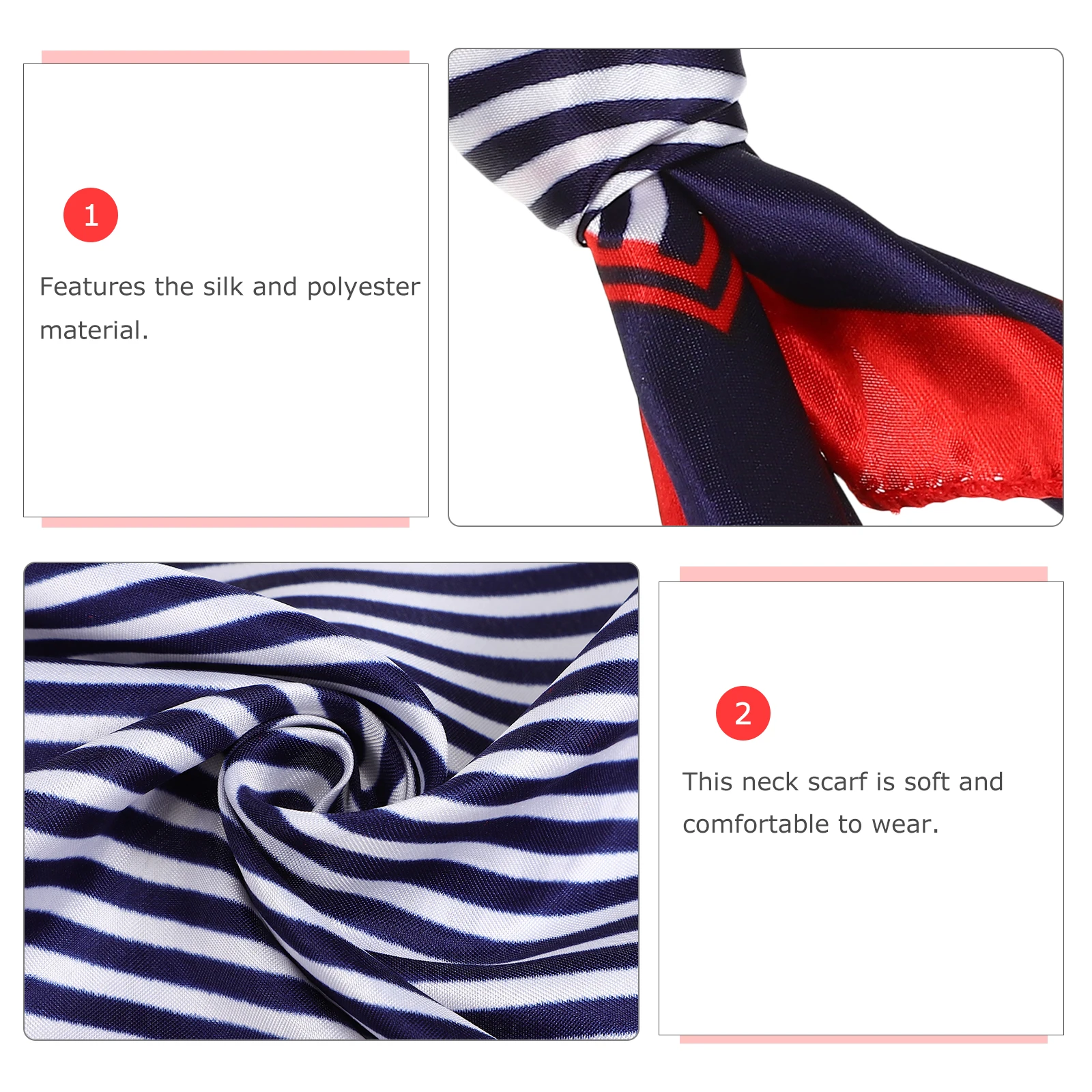 4pcs Small Square Women Professional Accessories Red Stripe Silk Neck Scarf Lightweight Hair Scarf Soft Durable