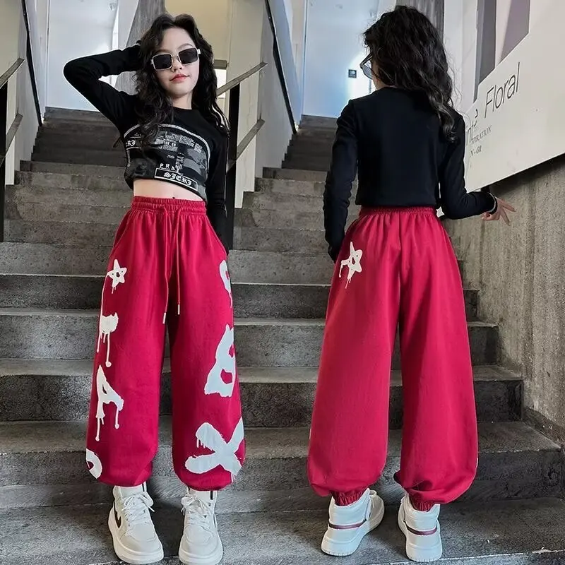 Teenager Girls' Cargo Pants set Children's T-shirt Wide-leg Pockets Pants 2PCS Spring & Autumn2024 New 5 8 10 12 14 Years Old