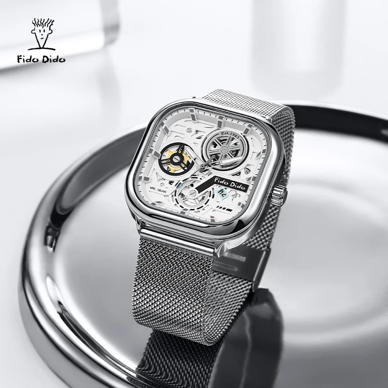 【Fido Dido】Orologi per coppie Orologio al quarzo unisex impermeabile con cinturino in acciaio inossidabile |   Stile meccanico |   Regalo di San Valentino FD2366-1102