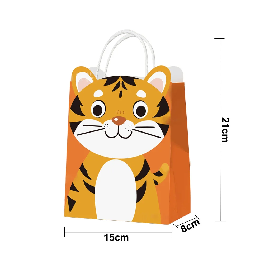 Dschungeltiere Papiertüten mit Griff 6/12/18/24 Stück Hund Fuchs Tiger Geschenk Goodie Bag Süßigkeitentüten für Tierparty-Dekoration Gefälligkeiten – Detail 4