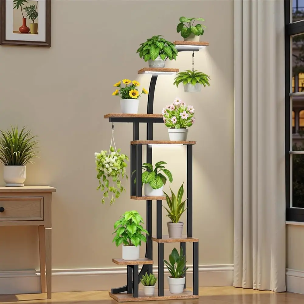 

Plant Stand Indoor With Grow Lights - 63"" Tall Plant Stand 8 Tiered Plant Shelf With Grow Light, Corner Plant Stands For