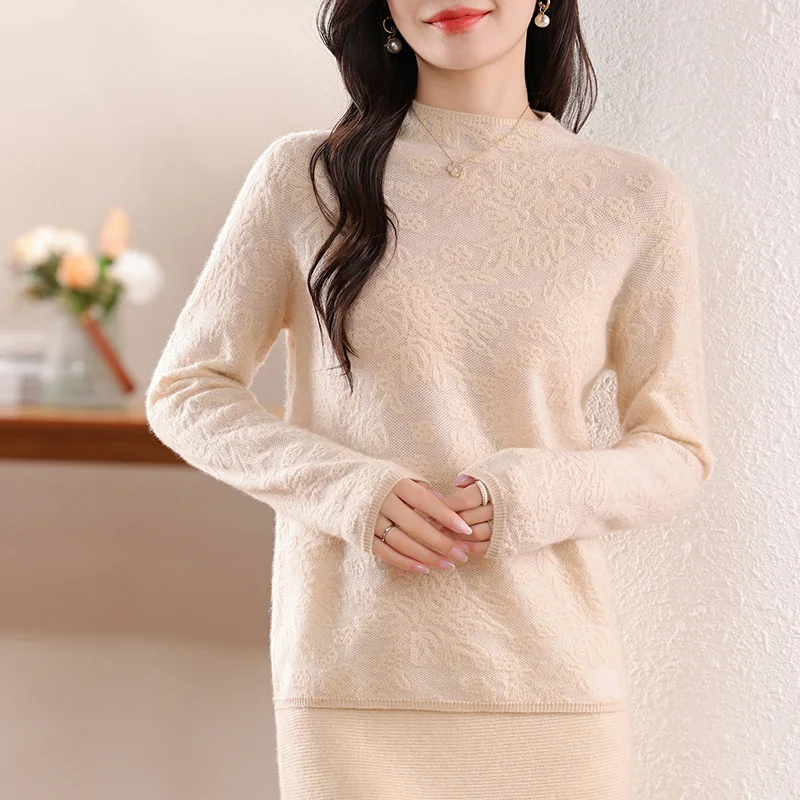 Women\'s Clothing Sales Women\'s Sweater 100% Wool Loose Soft O-neck Knitted Pullovers Design Wool Sweaters