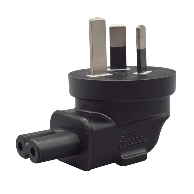 Black PVC Copper 10A/16A 250V Straight Elbow China Australia New Zealand 3Pin male to C7 female plug socket converter