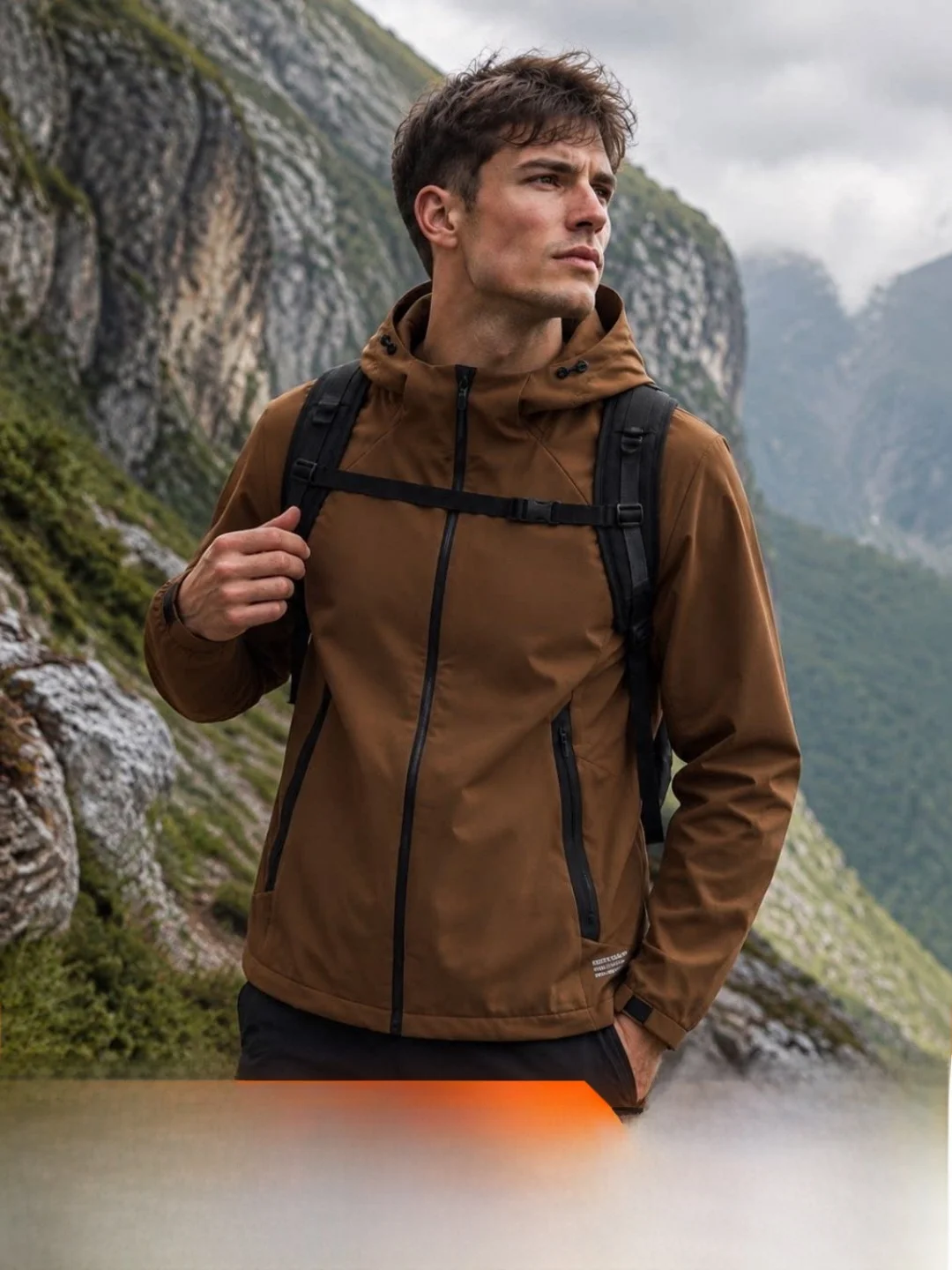 Warm Fleece Lined Outdoor Men's Jacket Stand Collar Heat Retention Tear Resistant Fabric Autumn Winter Standard Fit Long Slee...