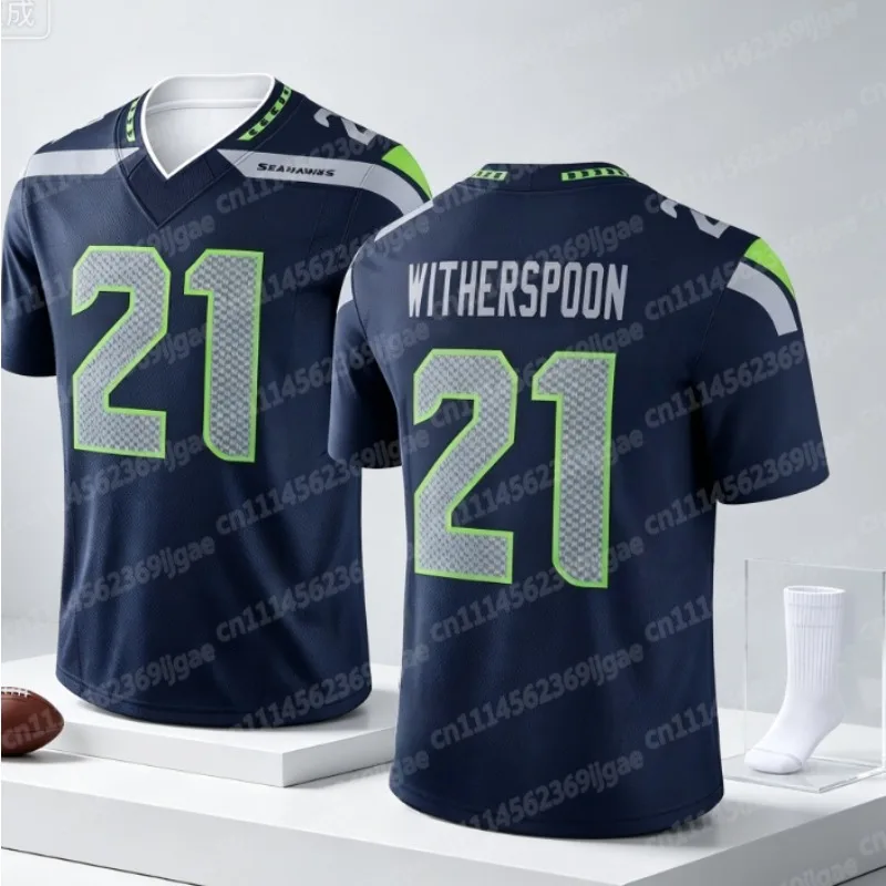 21. Witherspoon Home Football Jersey, 3D Printed Pattern V-neck, Seahawks Fan Kit Breathable Quick Drying Family Style