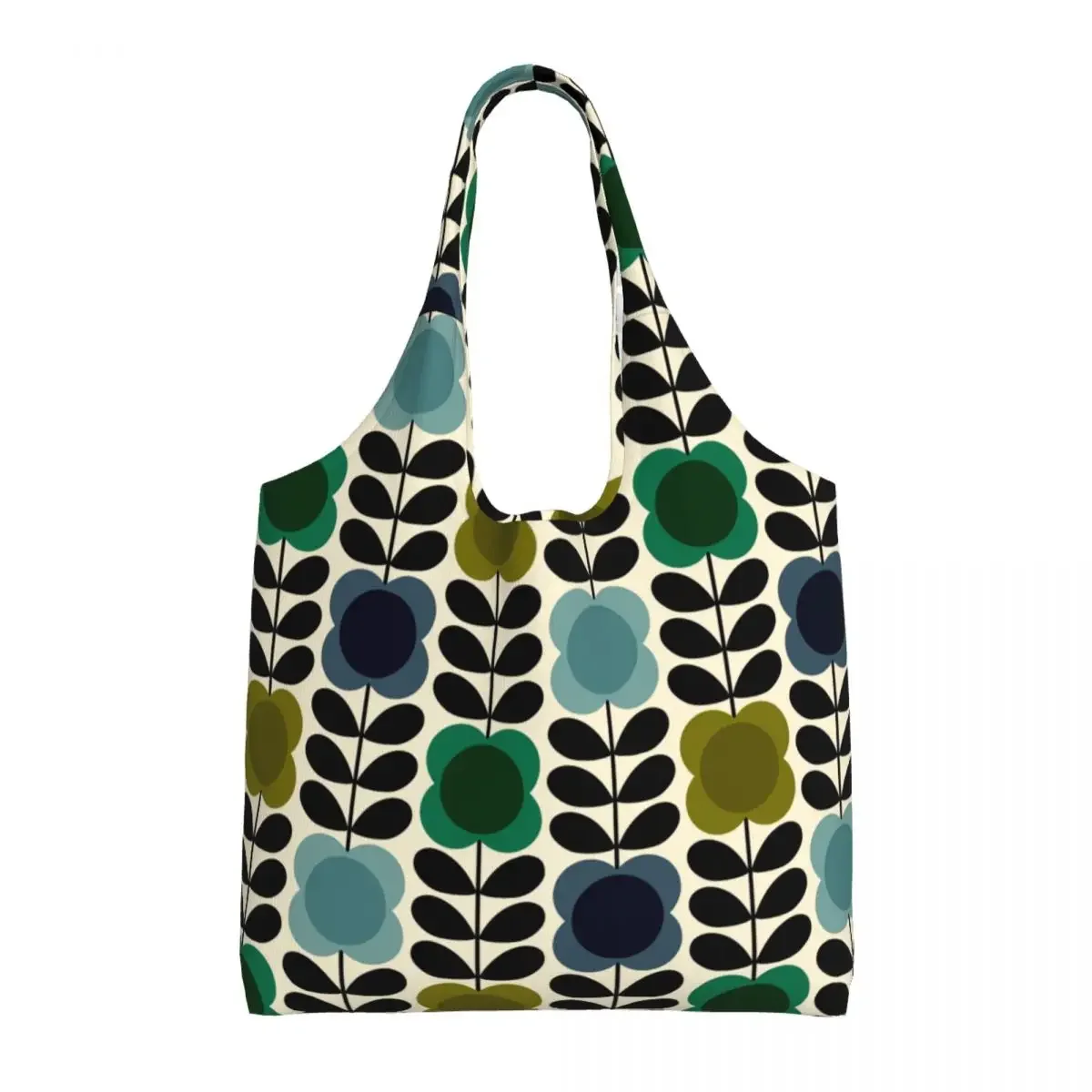 Personalizado orla kiely ponto flor haste verde mercearia sacolas de compras mulheres lona ombro shopper bolsa grande capacidade bolsas