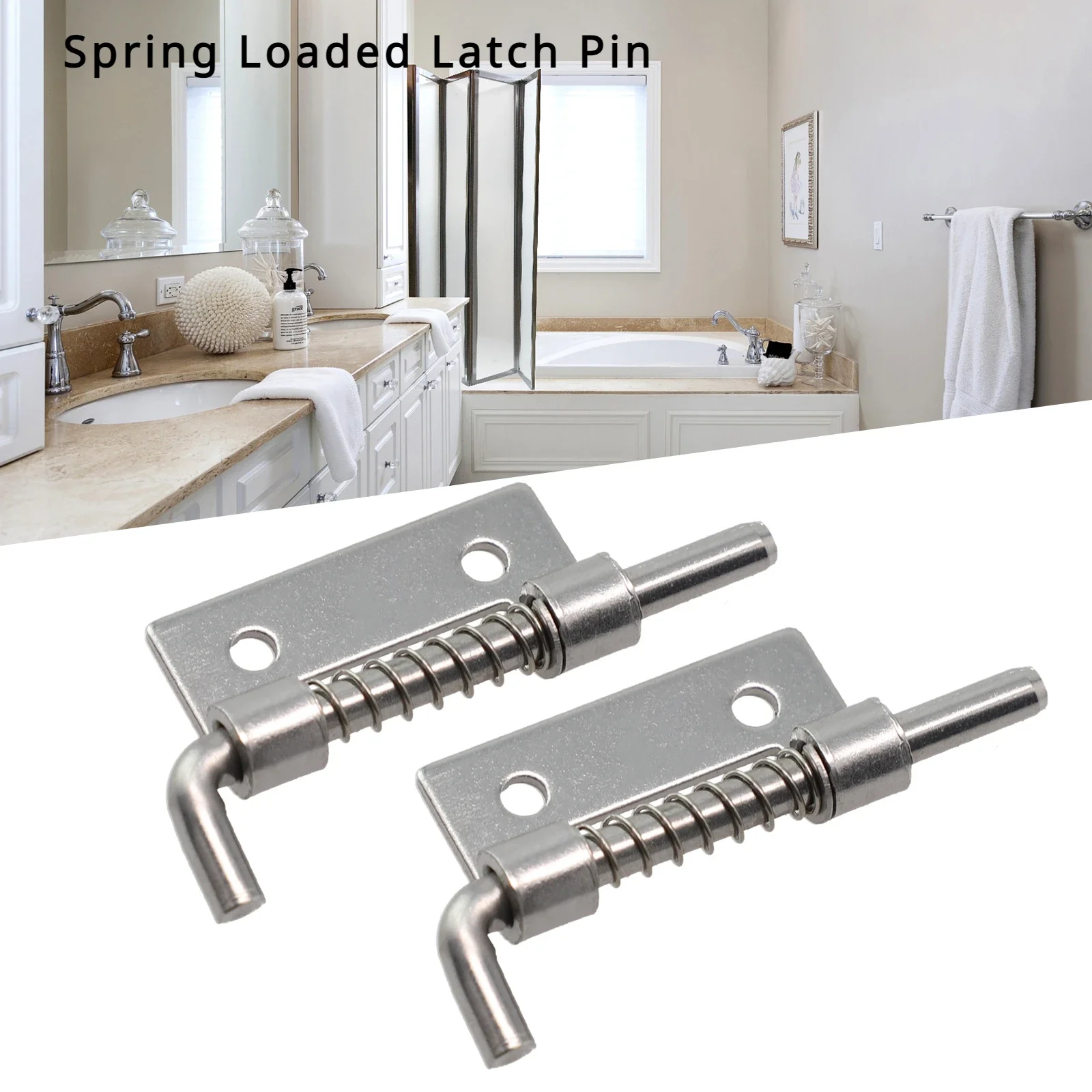 Spring Loaded Latch Pin Stainless Steel Silver Window Barn Cabinet Hinges Security Door Bolts Latch For Household Hardware 2PCS