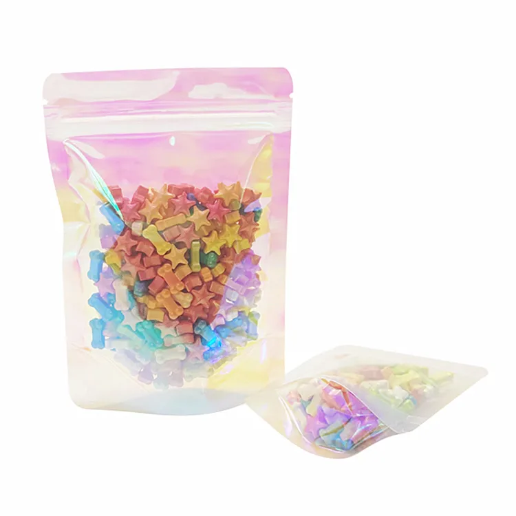 100PCS Hologram Laser Rainbow Ziplock Packaging Bag Snack Fishhook Data Cable Cosmetics Pen Mascara Jewelry Watchband Pouches