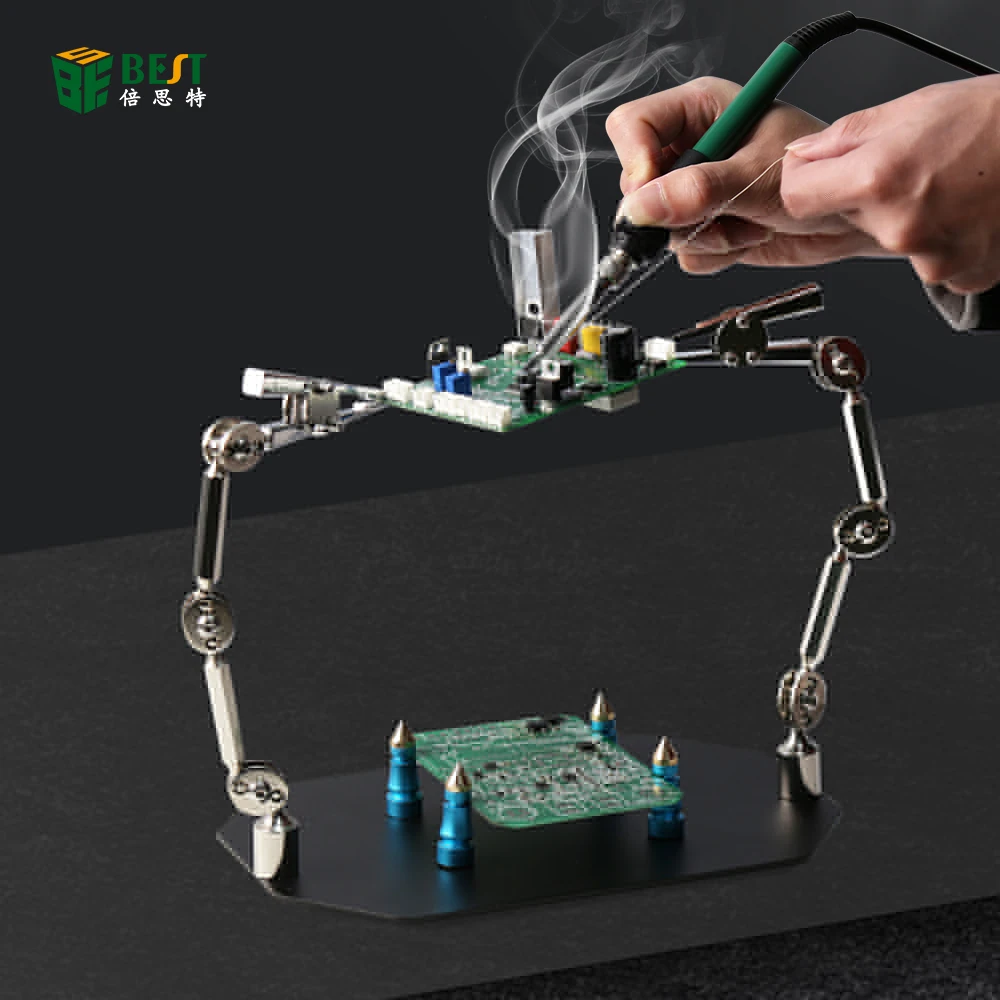 BST-168K Soldering Helping Hands Tool Clamp PCB Motherboard Holder Jig Fixture Stand with 2 Metal Flexible Arm Alligator Clip