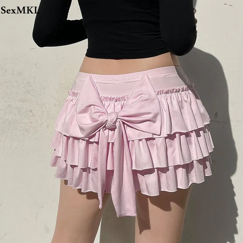 Summer Ball Gown Kawaii Skirts Women 2024 Casual Korean Style Y2k Clothes Faldas Largas Bow Slim A Line Sexy Bodycon Mini Skirt