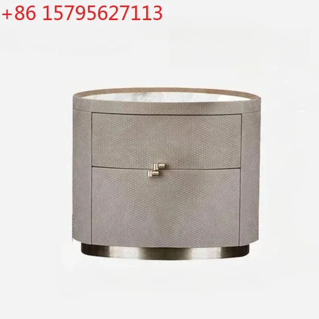 

Легкая роскошная минималистичная прикроватная тумбочка из цельного дерева, овальный кожаный художественный современный итальянский натуральный мраморный шкафчик для спальни