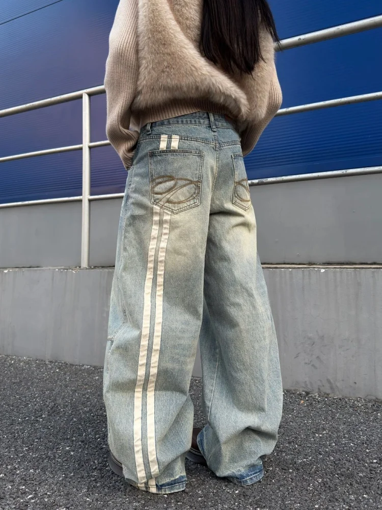 

Женские джинсы 2026 в стиле Y2K: полосатые, пэчворк, выцветшие, синие, свободные, прямые, винтажные, джинсовые брюки