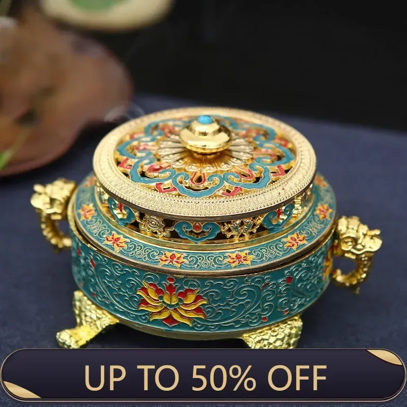 All-metal Enamel Tibetan Incense Burner Household Indoor Aromatherapy Tray Incense Creative Tea Ceremony Decoration