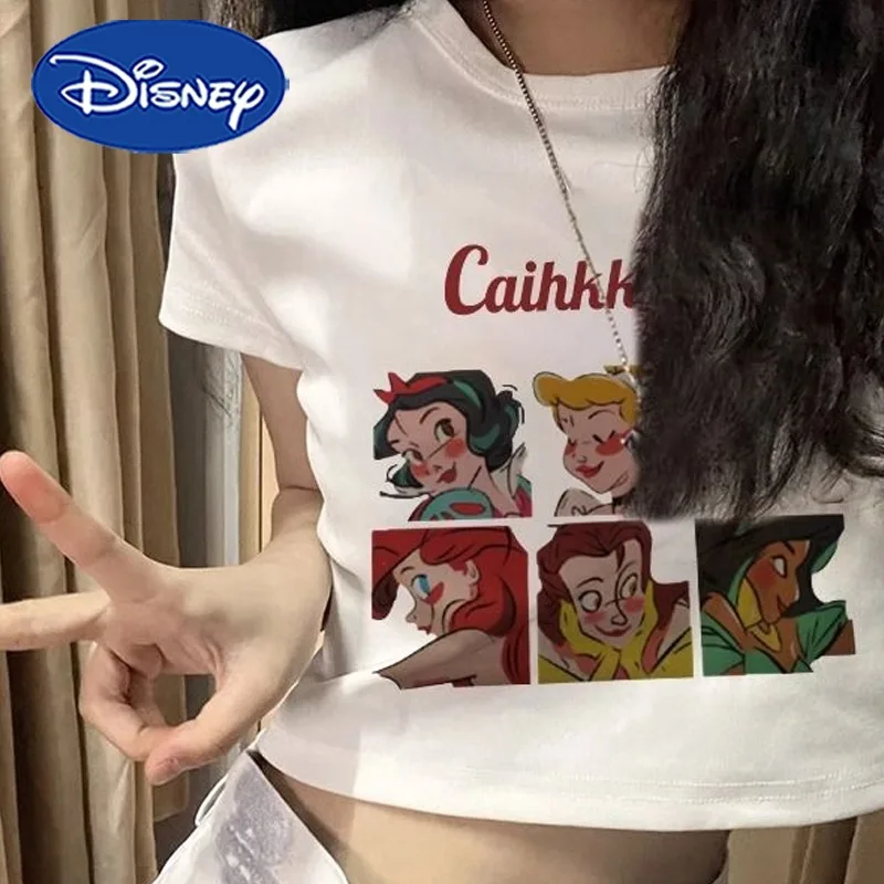 Disney Snow White Ariel T-shirt Cartoon Sexy Girls Short Top Y2K Summer Fashion Woman Breathable Print Streetwear T-shirt Gifts