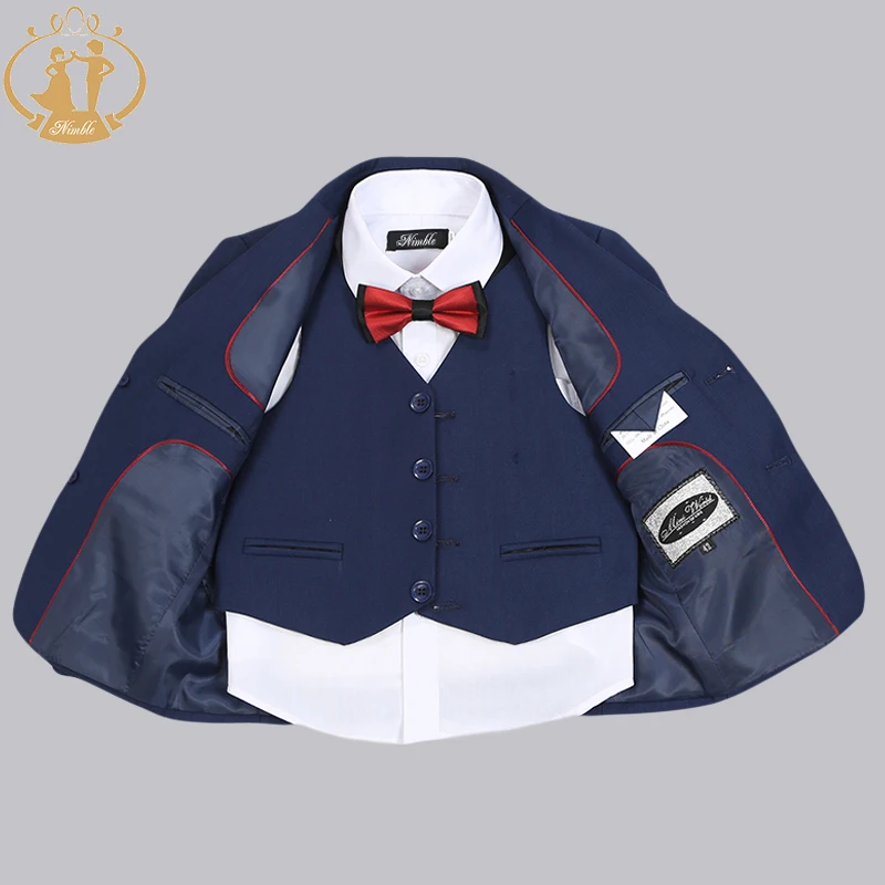 New Arrival Solid Navy Blue Boys Suits for Weddings Children Party Host Costume Wholesale Clothing Coat Pants Vest 3Pcs Blazer