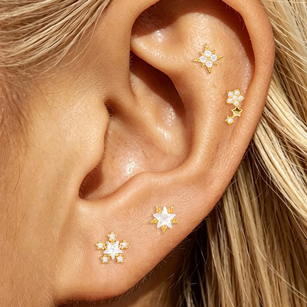 3-teiliges Set aus Edelstahl-Mini-Zirkon-Ohrsteckern für Damen, 14K vergoldet, Helix-Ohrstecker, Tragus-Knorpel-Piercing-Schmuck