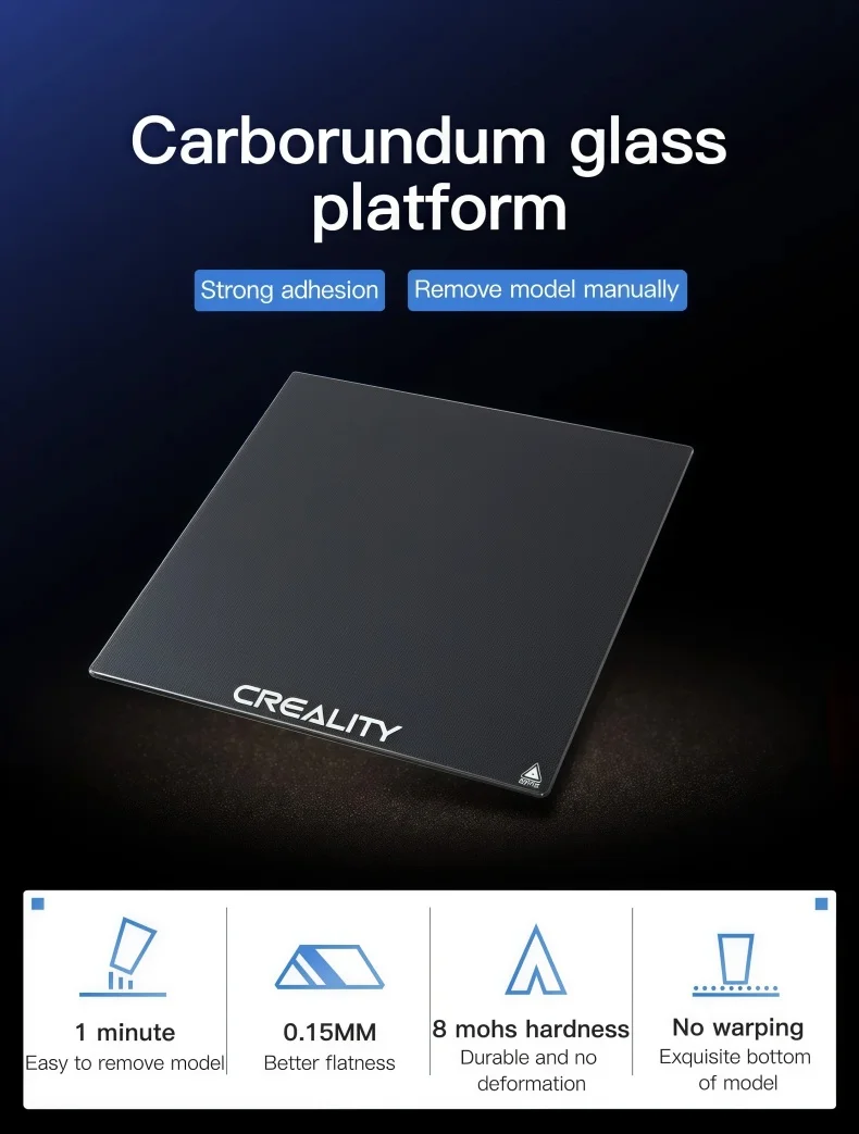

Creality Ender 3 Carborundum Glass Upgraded Platform 235x235x4mm with 4pcs Glass Bed Clips 1 plastic shovel,for Ender 3 Series