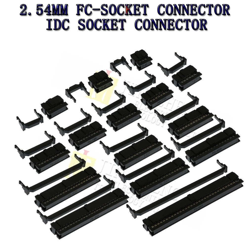 10pcs FC 2.54mm 6/810/12/14/16/18/20/24/26/30/34/40/44/50/64 Pin FC IDC Female Header Socket Connector For 1.27mm Pitch Flat Cab