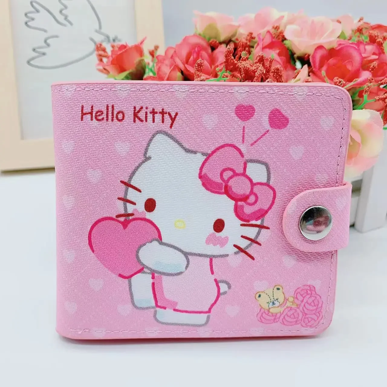 Sanrio-cartera de PU con estampado de dibujos animados para mujer, monedero de Hello Kitty, Kulomi Melody, Cinnamoroll, portatarjetas de